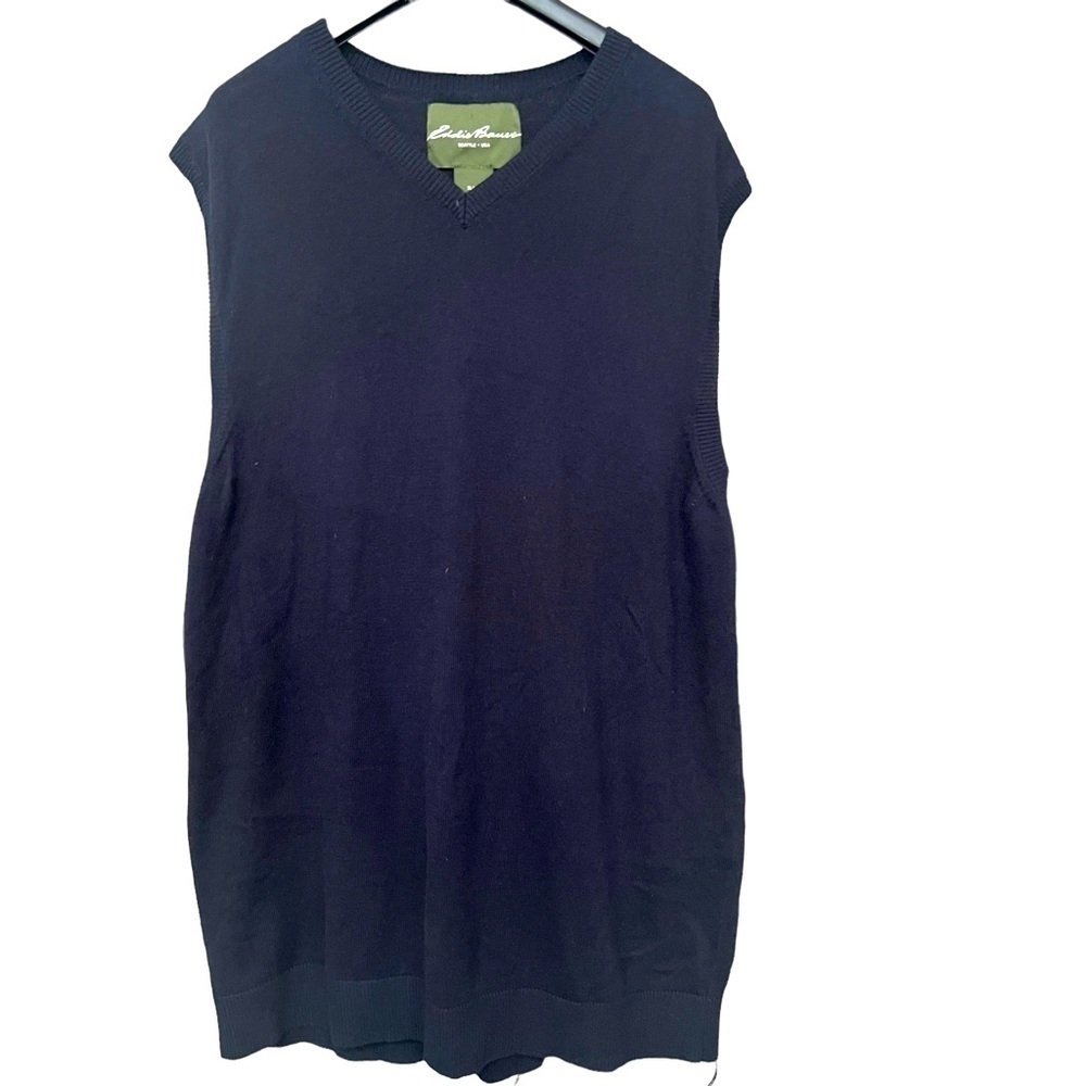 Eddie Bauer Men’s Size LT Navy Sweater Vest Cotton/Cashmere Classic Preppy